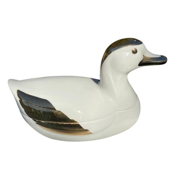 Duck Trinket Box Hand Painted Porcelain Italy RARE Agostinelli D’ Arte Bassano - Picture 4 of 10